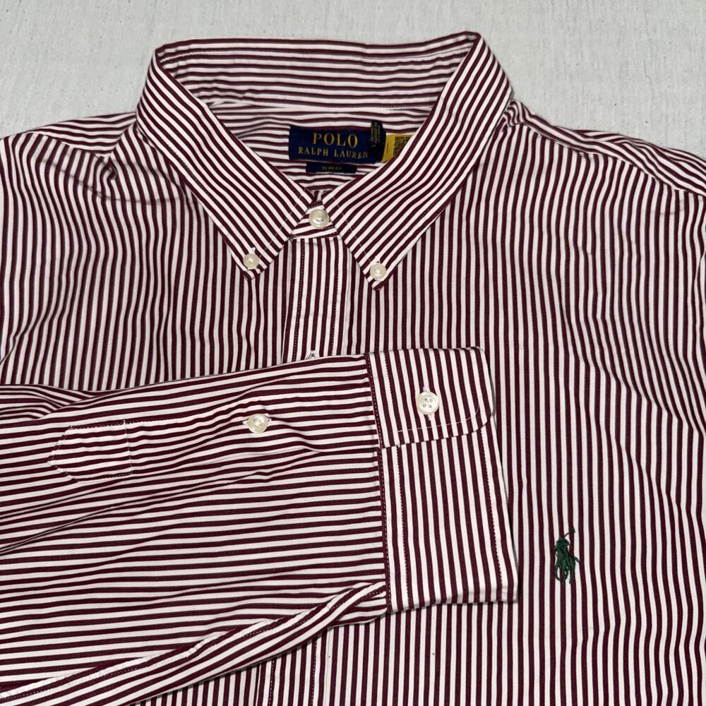 Ralph Lauren Polo Red & White Striped Men’s Button Down Shirt 2XL Slim Fit EUC